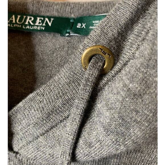 Lauren Ralph Lauren Plus 2X Gray Hoodie Pullover Faux Leather Elbow Patches - Picture 4 of 11